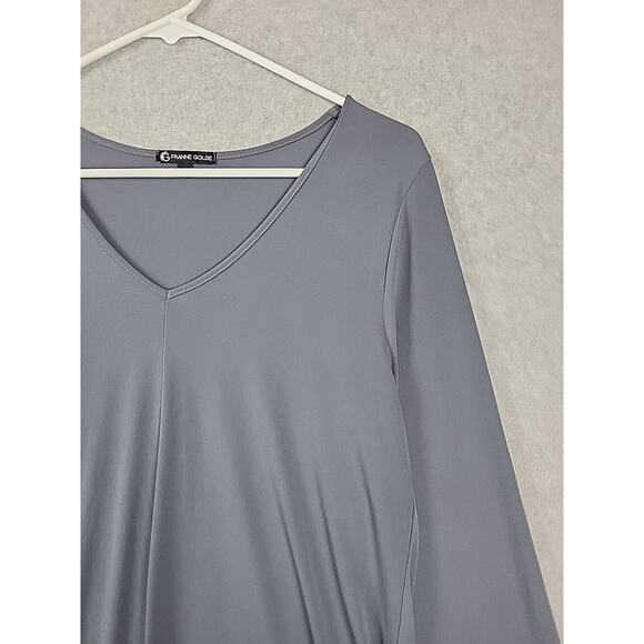 Franne Golde Gray LS V Neck Tunic Top Women's Large Stretch USA Made - Picture 4 of 12